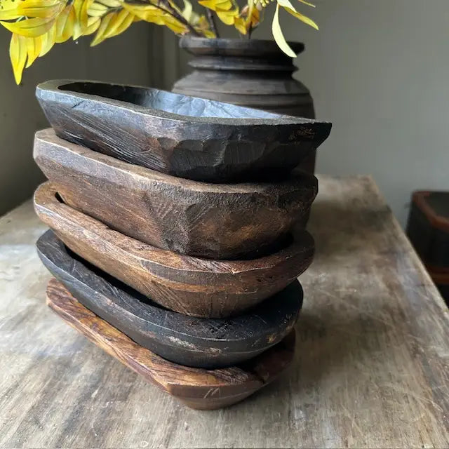 Small Wooden Dough Bowl - Stained Wood