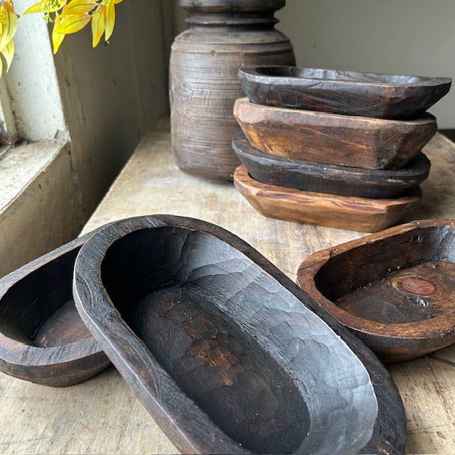 Small Wooden Dough Bowl - Stained Wood
