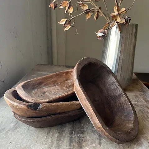 Small Wooden Dough Bowl - Stained Wood